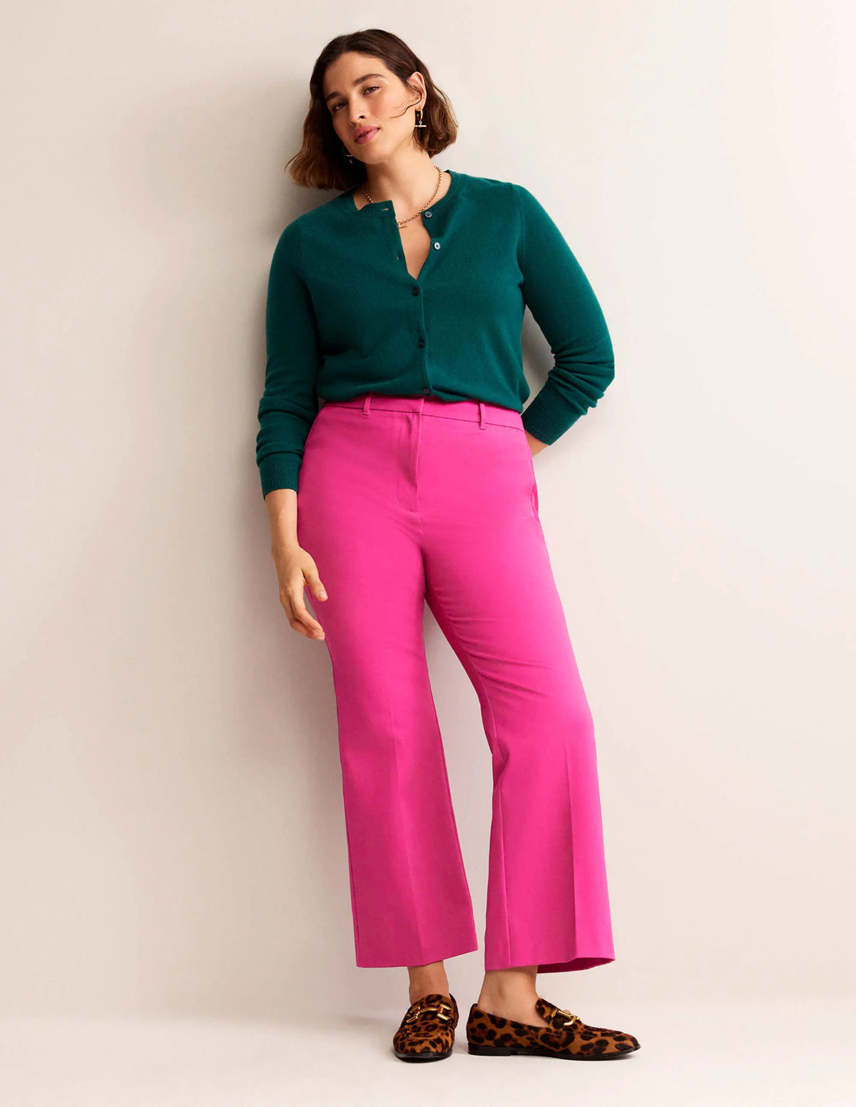 Bi-Stretch Crop Flare Pants-Magenta
