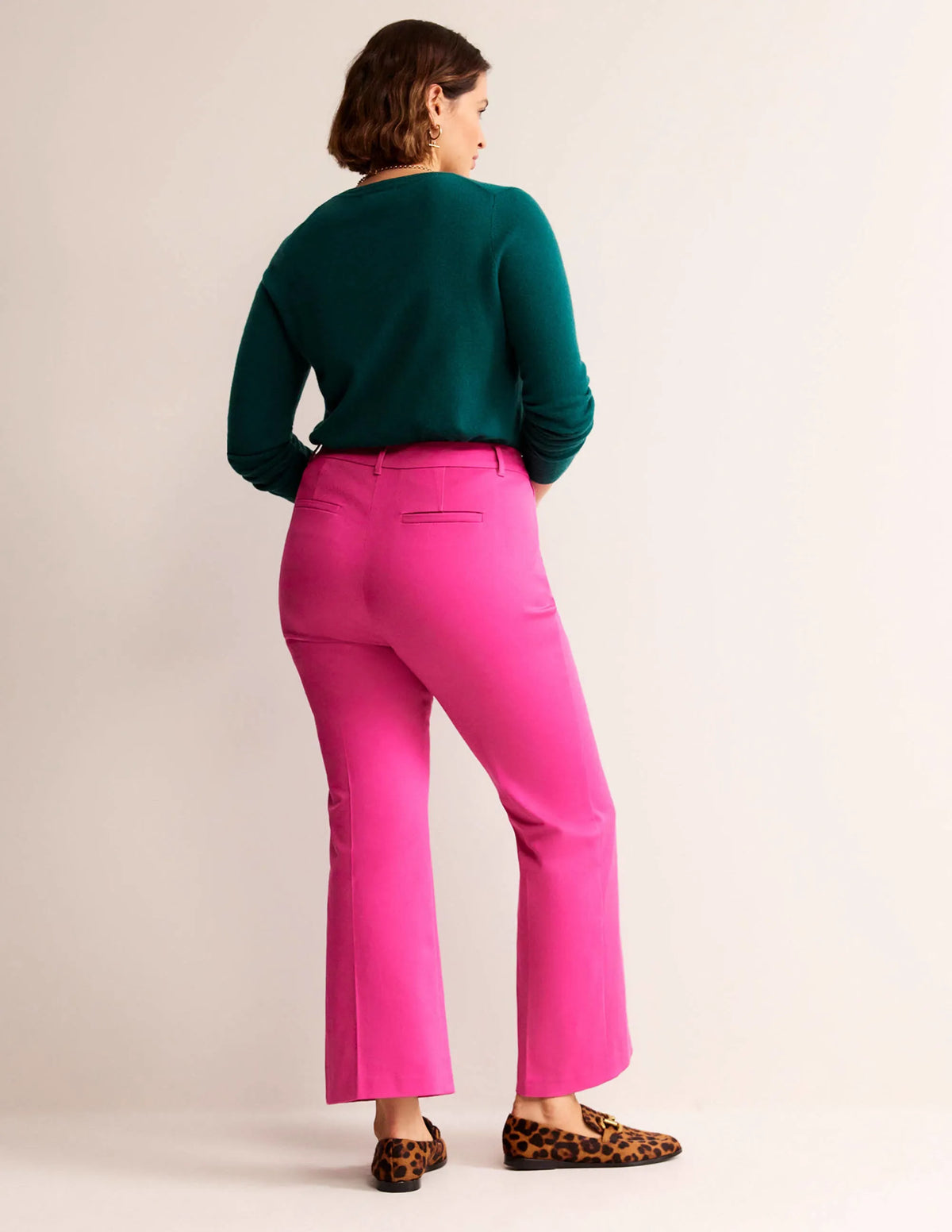 Bi-Stretch Crop Flare Pants-Magenta