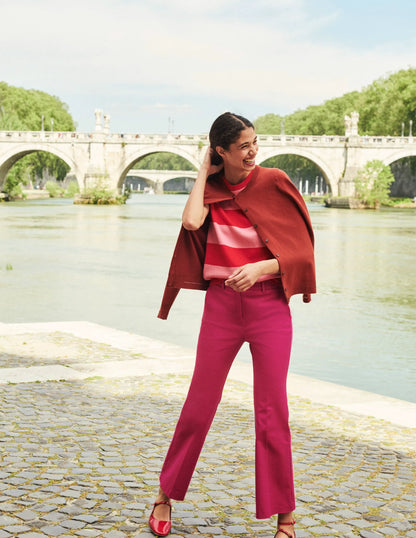 Bi-Stretch Crop Flare Pants-Magenta