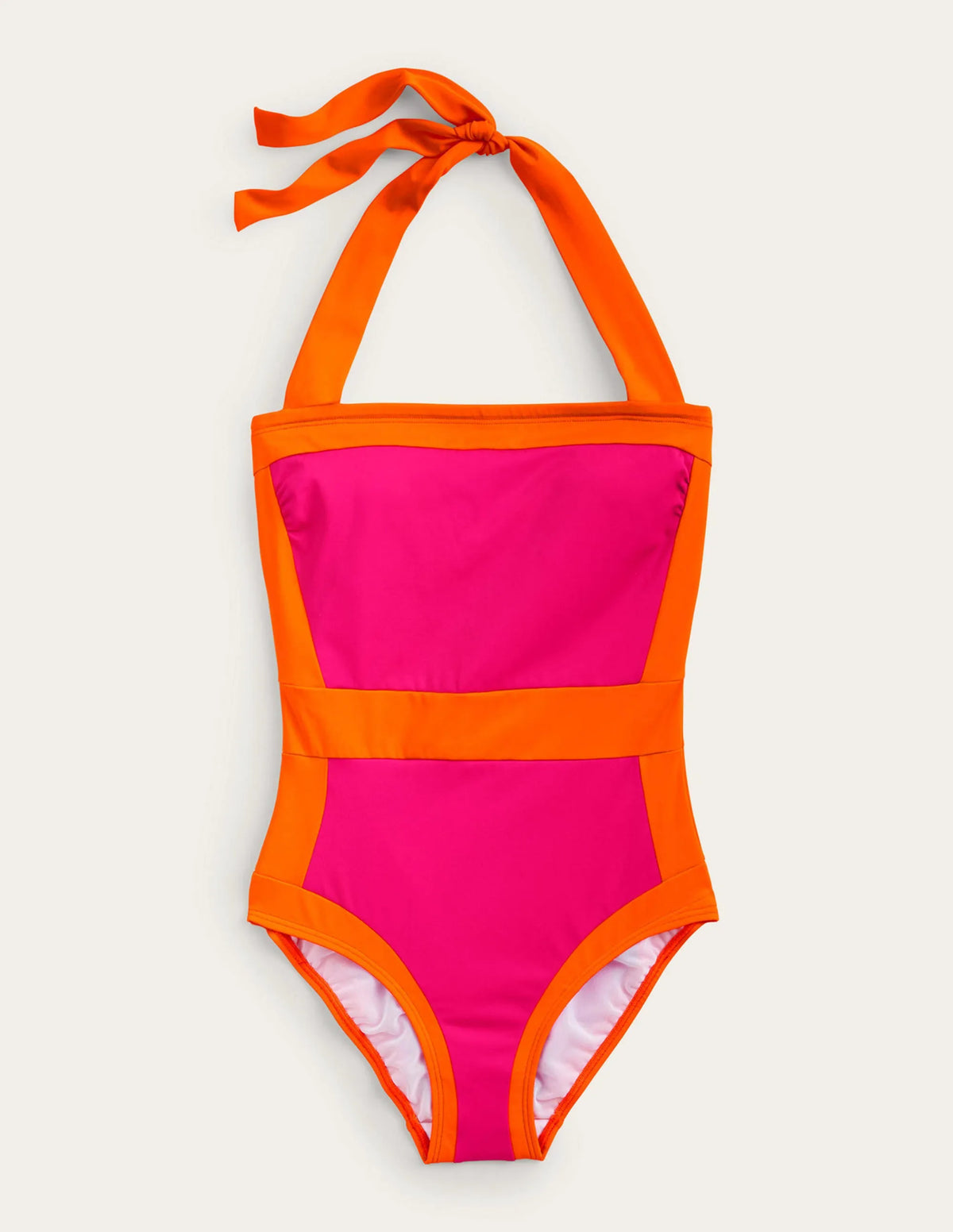 Santorini Halterneck Swimsuit-Cherry Pink Colourblock