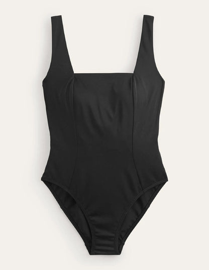 Square-Neck Panelled Swimsuit-Black
