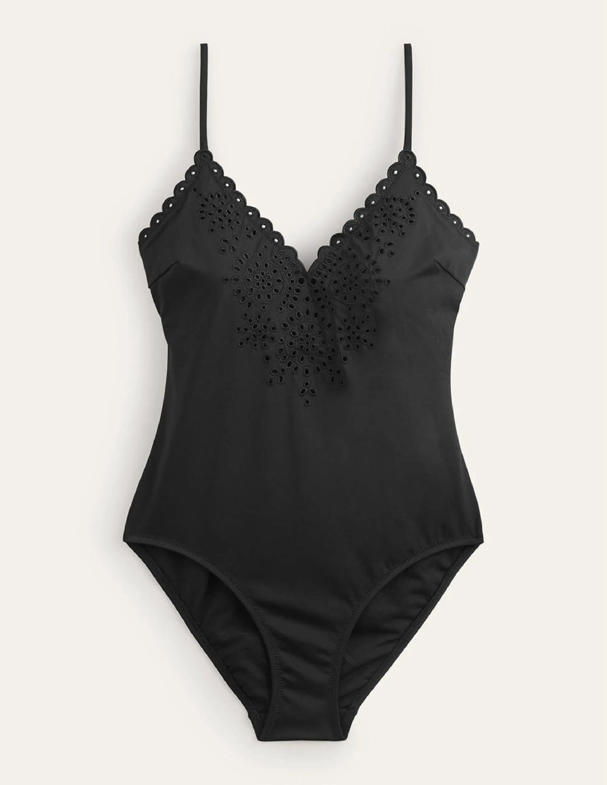 Broderie V-neck Swimsuit-Black