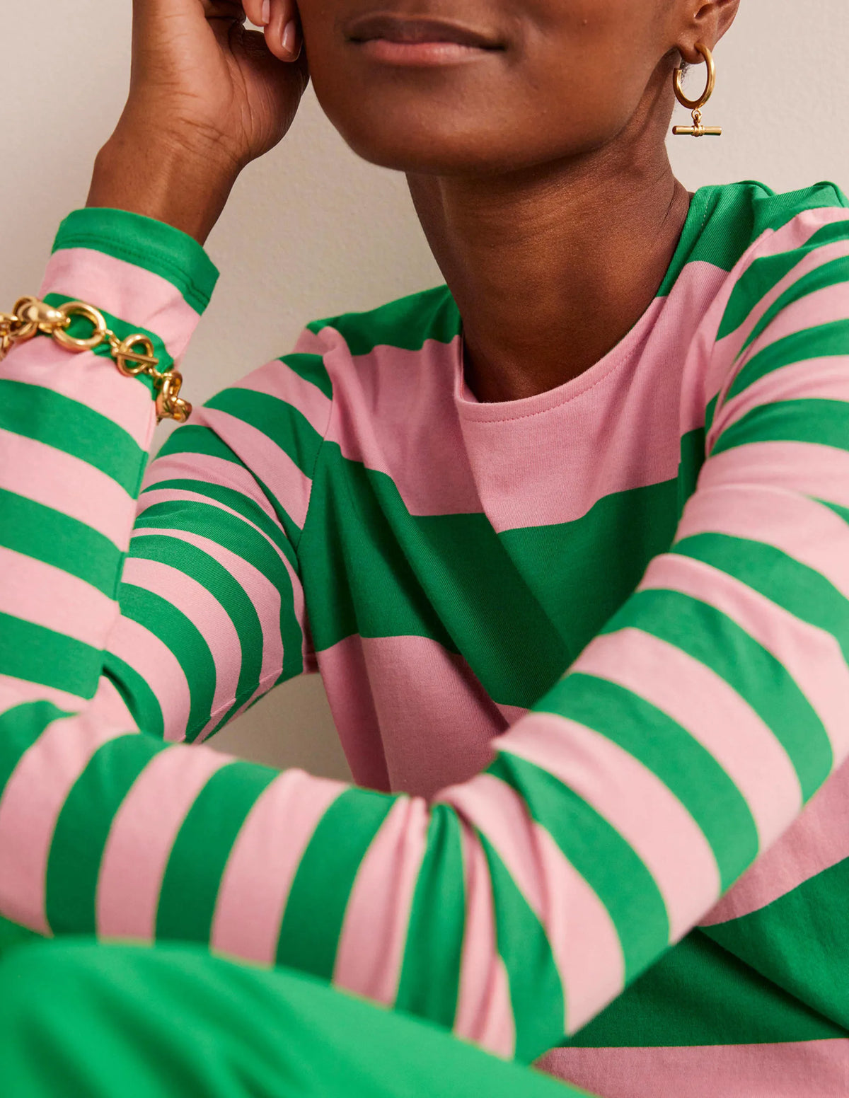 Bea Long Sleeve Breton-Pink, Green Hotch