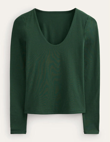 Double Layer Scoop Neck Top-Chatsworth Green