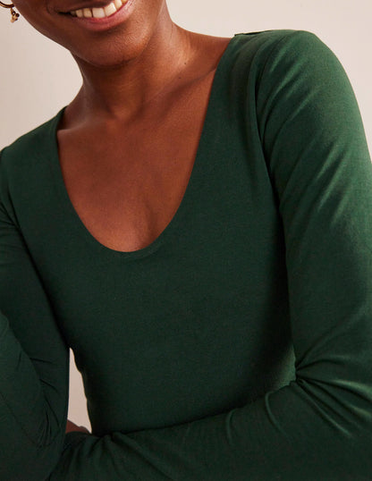Double Layer Scoop Neck Top-Chatsworth Green