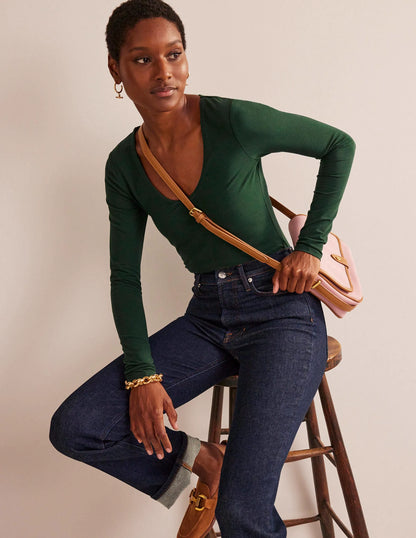 Double Layer Scoop Neck Top-Chatsworth Green