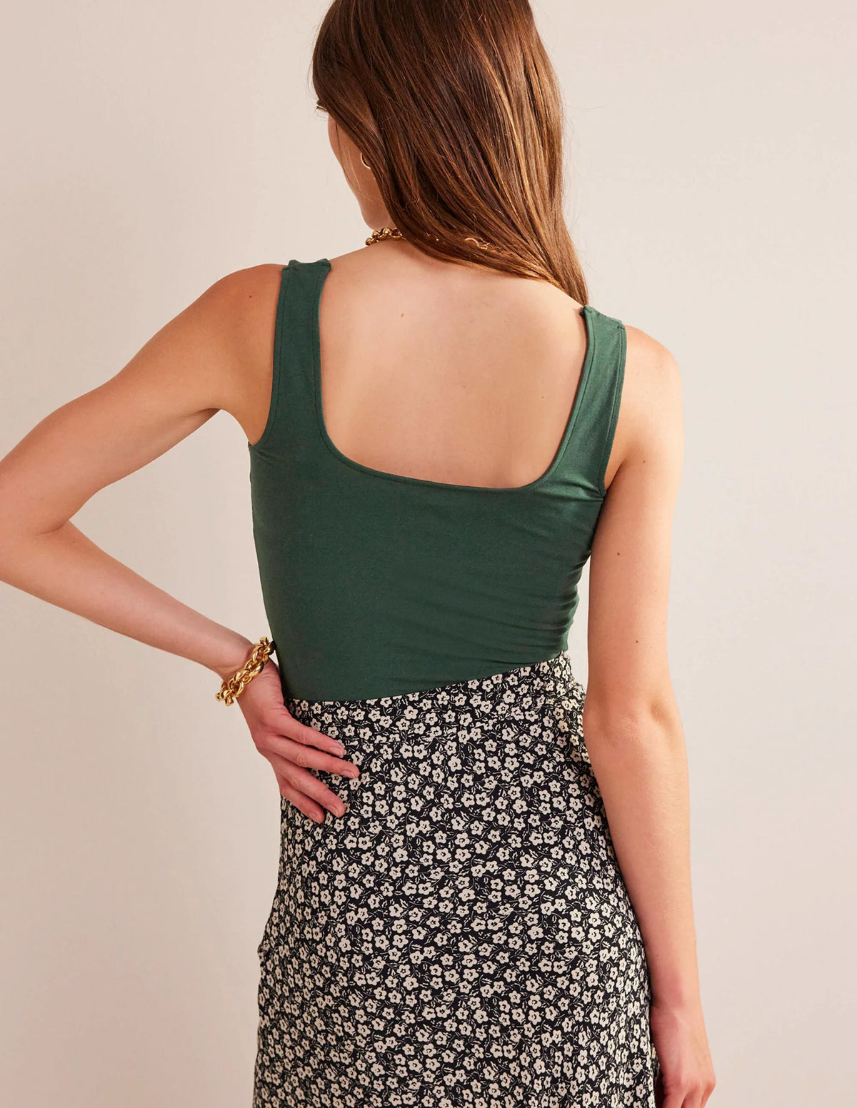 Double Layer Square Neck Tank-Chatsworth Green