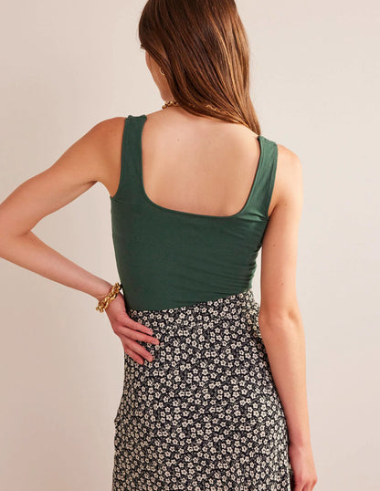 Double Layer Square Neck Tank-Chatsworth Green