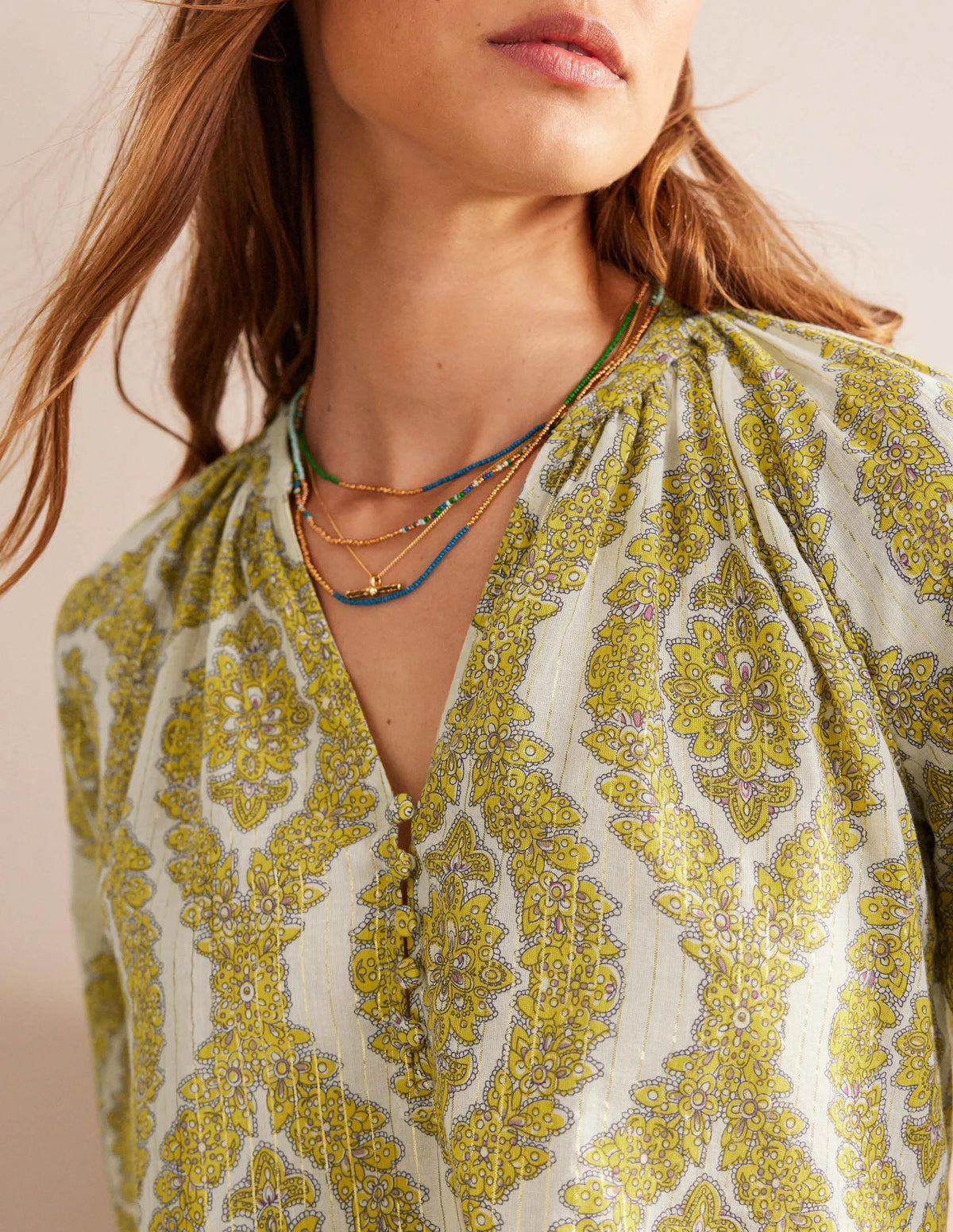 Printed Notch-Neck Sparkle Top-Pineapple, Botanic Wreath
