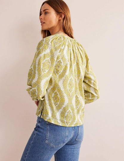 Printed Notch-Neck Sparkle Top-Pineapple, Botanic Wreath