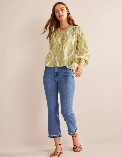 Printed Notch-Neck Sparkle Top-Pineapple, Botanic Wreath