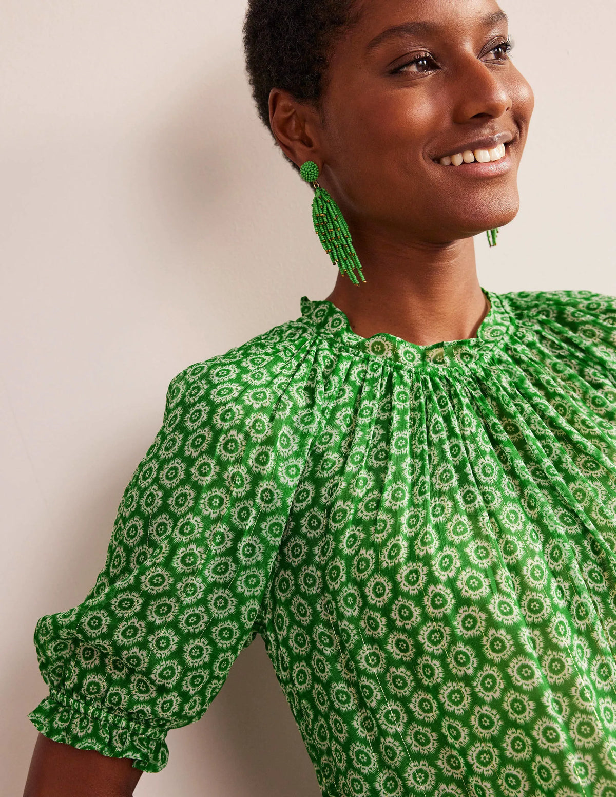 Gathered Sparkle Georgette Top-Lime, Sunrise Pop