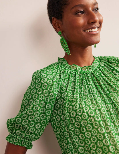 Gathered Sparkle Georgette Top-Lime, Sunrise Pop