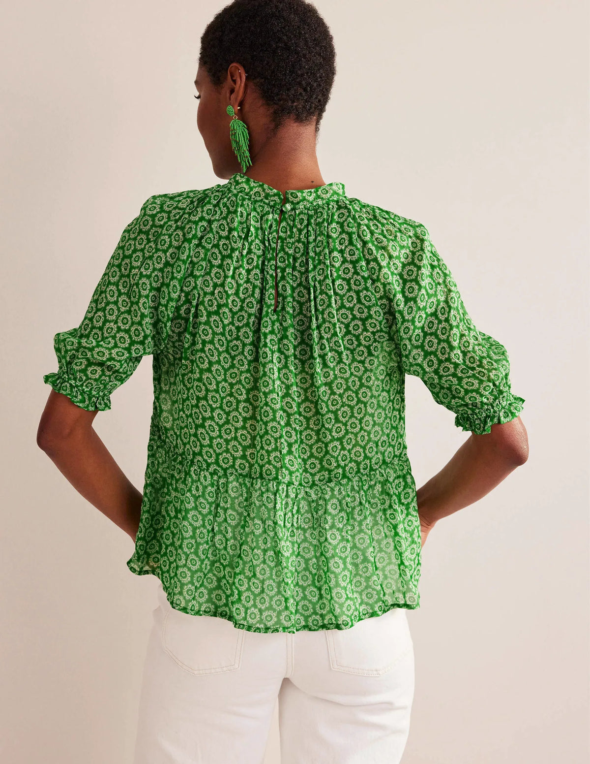 Gathered Sparkle Georgette Top-Lime, Sunrise Pop