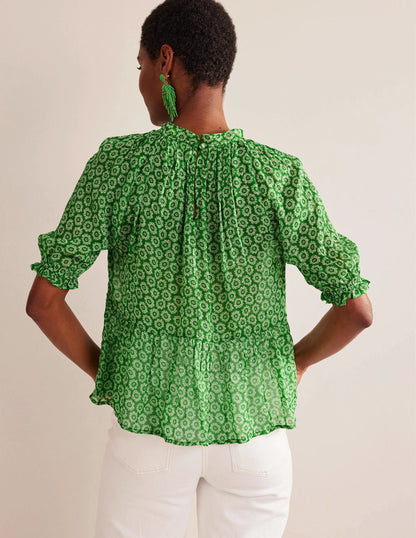 Gathered Sparkle Georgette Top-Lime, Sunrise Pop