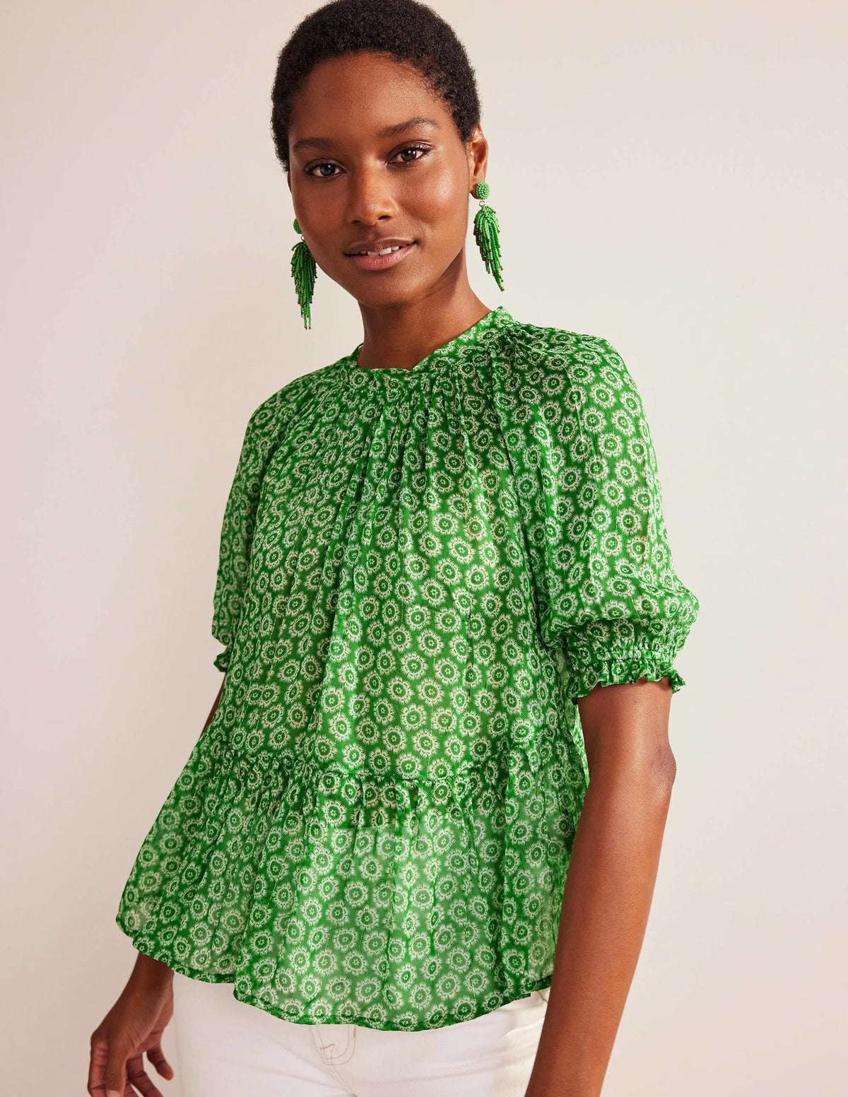Gathered Sparkle Georgette Top-Lime, Sunrise Pop