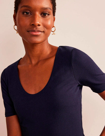 Double Layer Short Sleeve Top-Navy