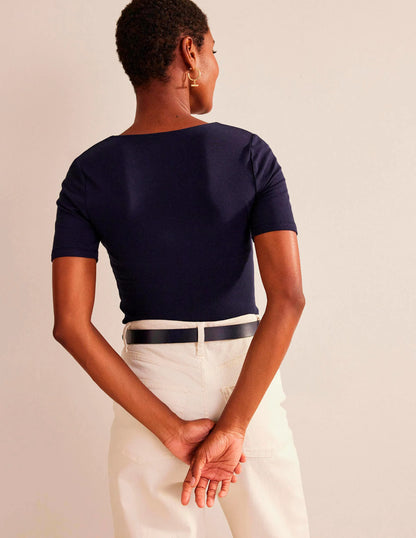 Double Layer Short Sleeve Top-Navy
