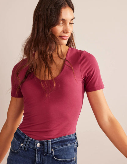 Double Layer Short Sleeve Top-Warm Cranberry