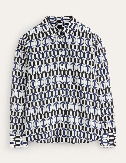 Sienna Silk Shirt-Black, Geometric
