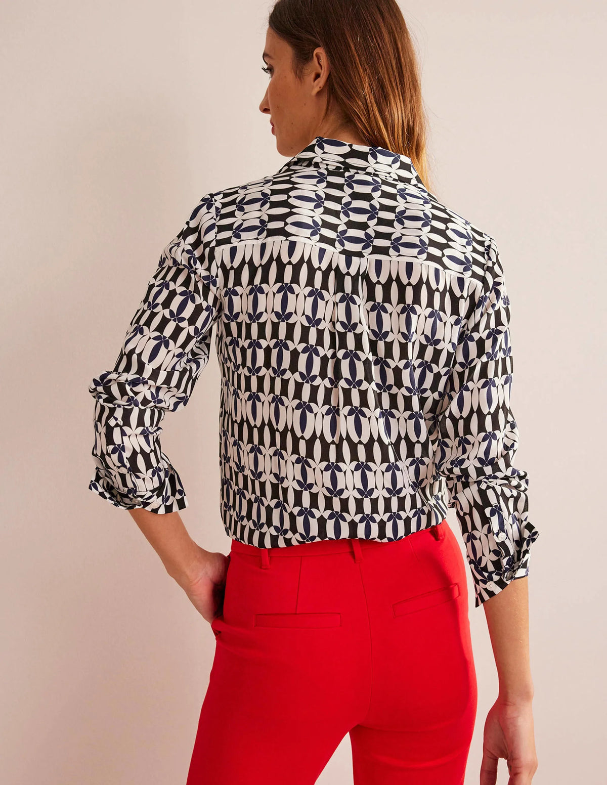 Sienna Silk Shirt-Black, Geometric
