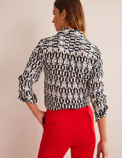 Sienna Silk Shirt-Black, Geometric