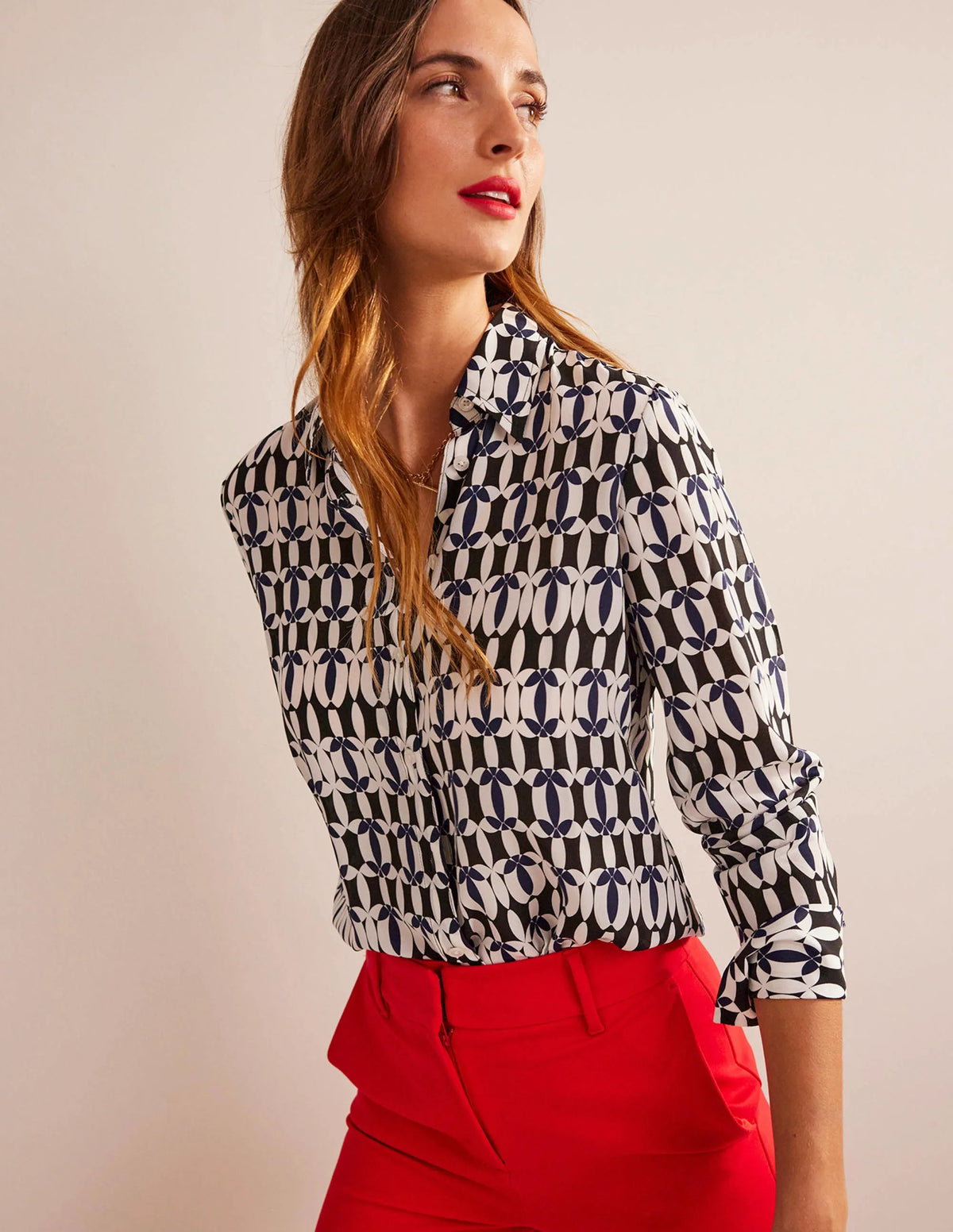 Sienna Silk Shirt-Black, Geometric