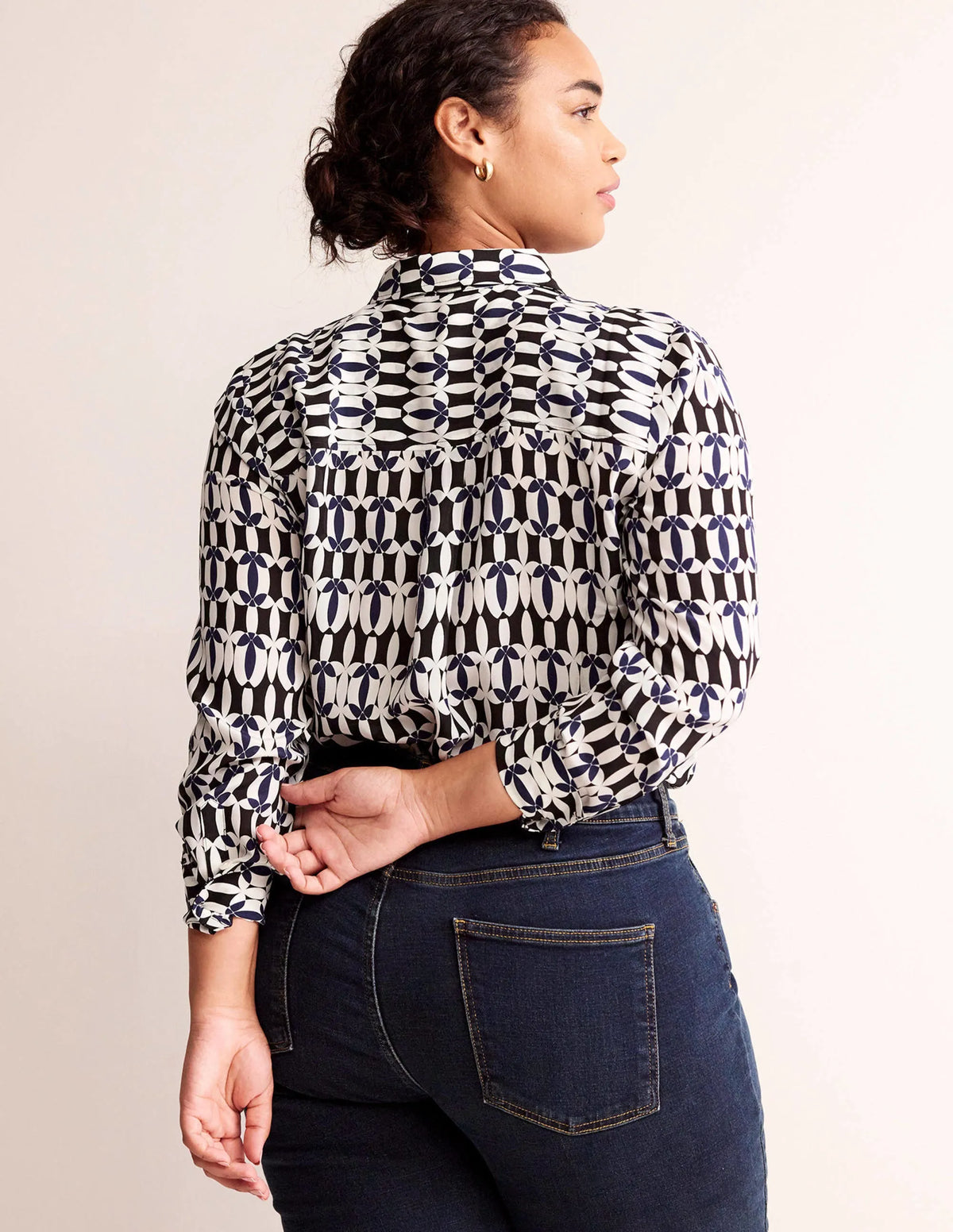 Sienna Silk Shirt-Black, Geometric