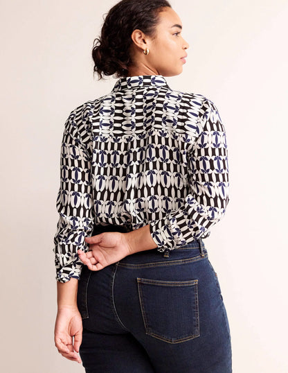 Sienna Silk Shirt-Black, Geometric