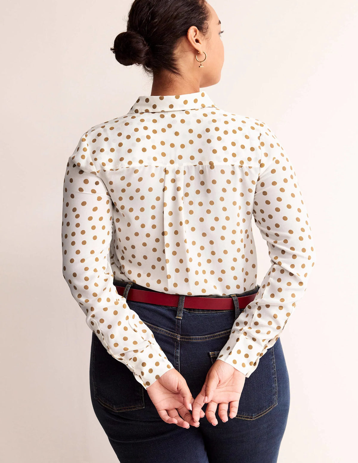 Sienna Silk Shirt-Camel, Dotty Spot