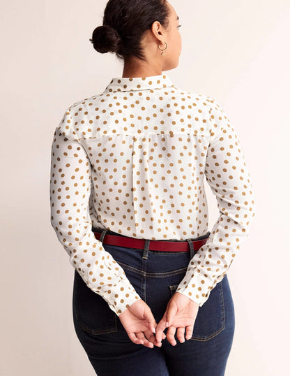 Sienna Silk Shirt-Camel, Dotty Spot