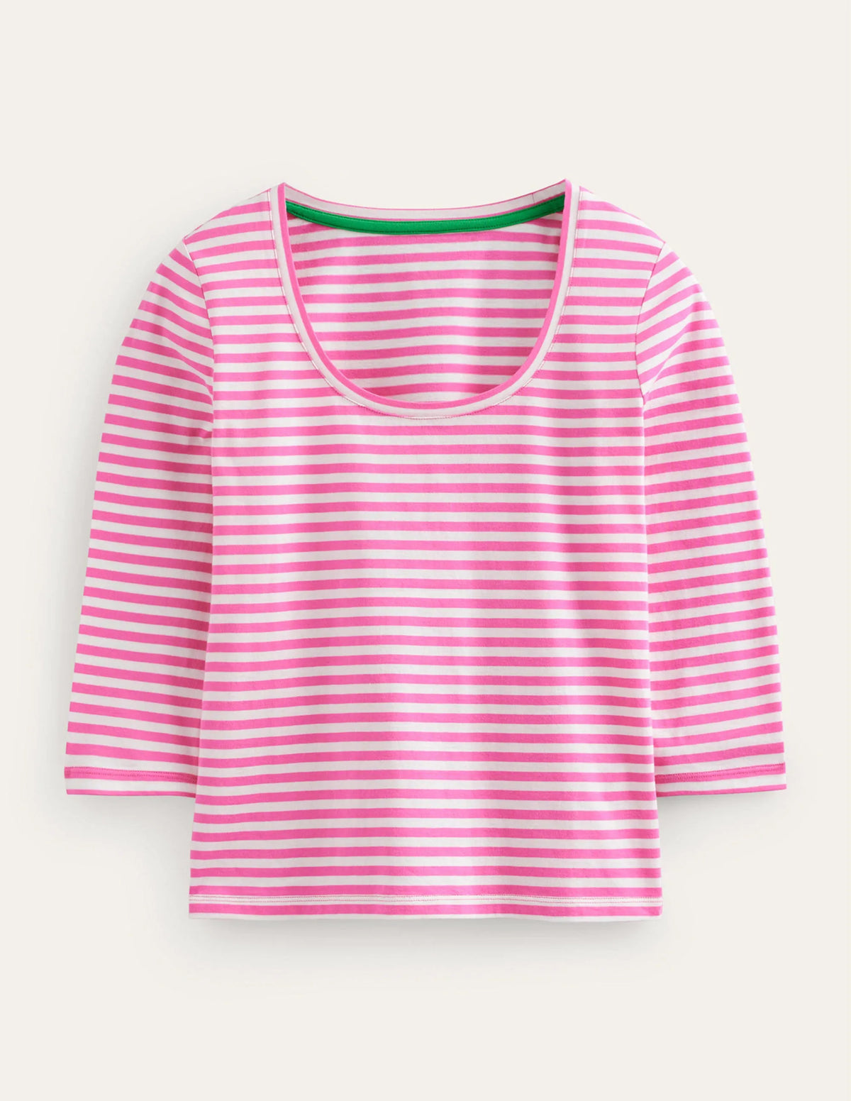 3/4 Sleeve Scoop Neck Top-Ivory, Pink