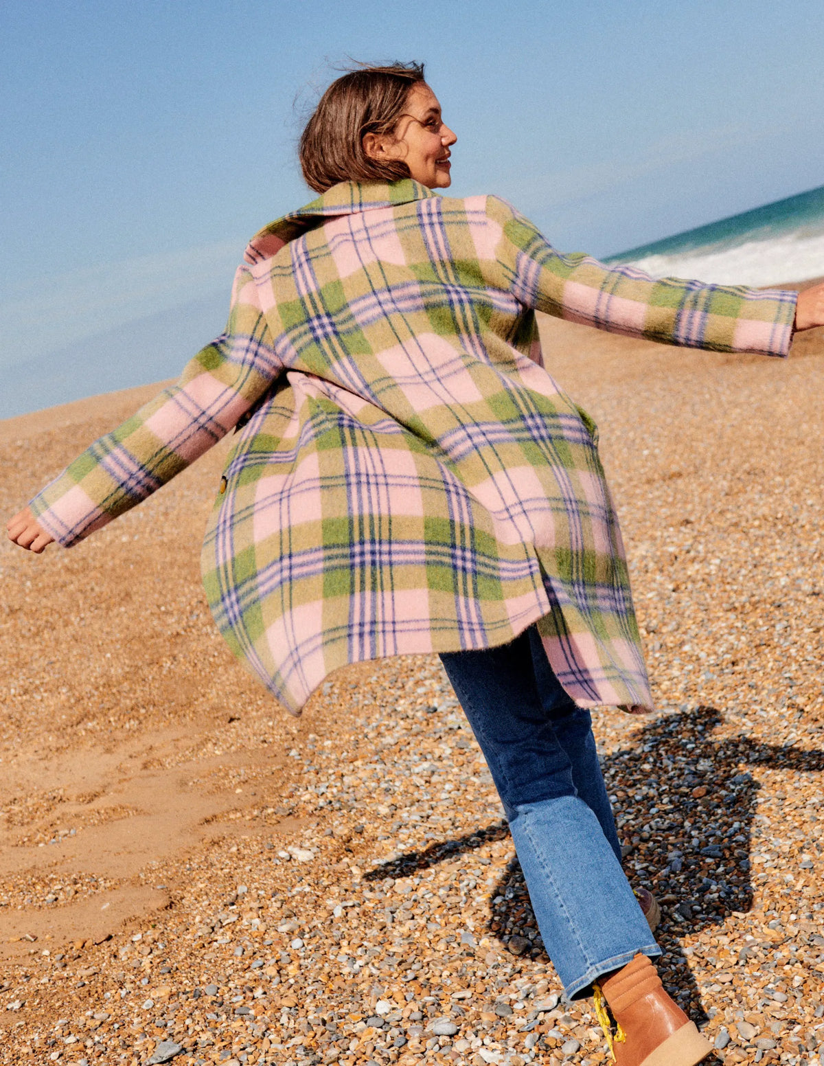 Relaxed-Fit Checked Coat-Pink Check