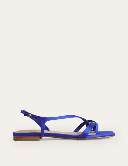 Satin Toe Loop Flat Sandals-Bright Blue Satin