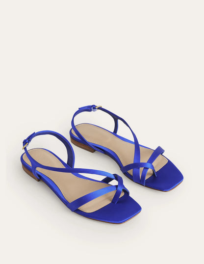 Satin Toe Loop Flat Sandals-Bright Blue Satin