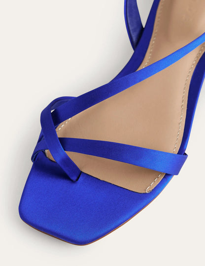 Satin Toe Loop Flat Sandals-Bright Blue Satin