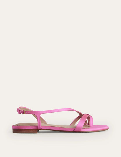 Satin Toe Loop Flat Sandals-Festival Pink Satin