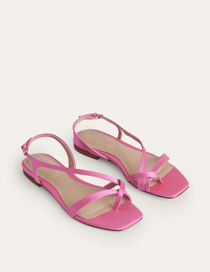 Satin Toe Loop Flat Sandals-Festival Pink Satin