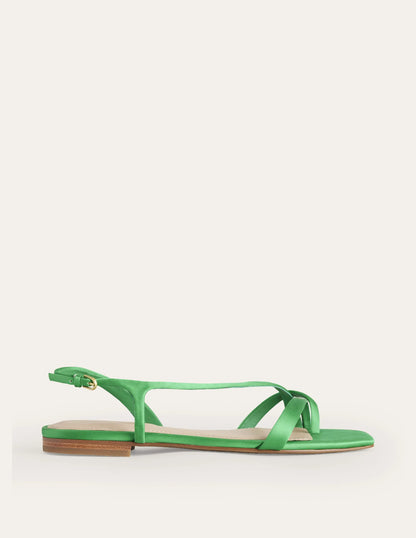 Satin Toe Loop Flat Sandals-Bright Green Satin