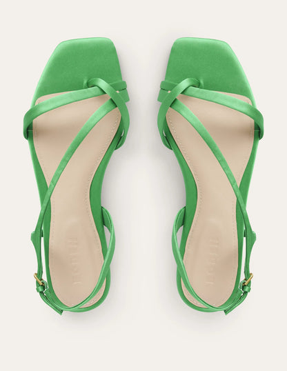 Satin Toe Loop Flat Sandals-Bright Green Satin