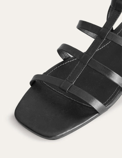 Leather Gladiator Sandals-Black