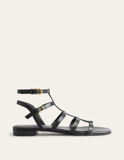 Leather Gladiator Sandals-Black