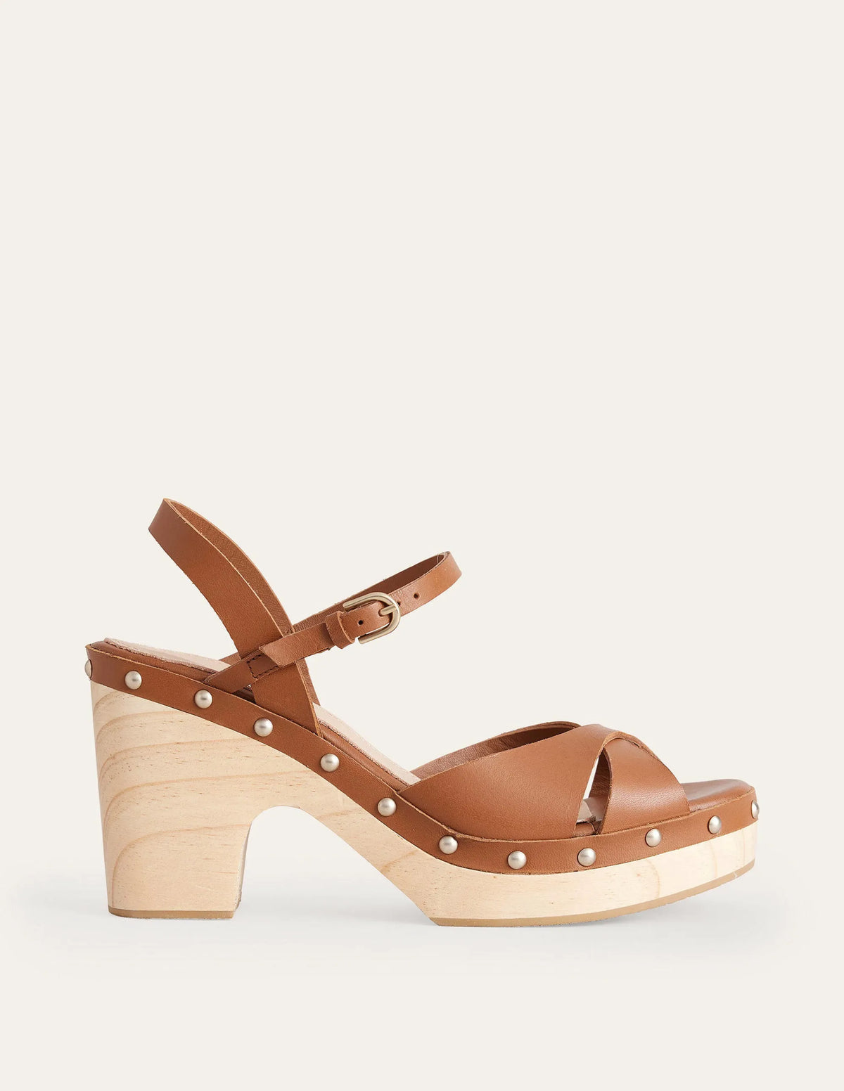 Cross-Strap Platform Clogs-Tan