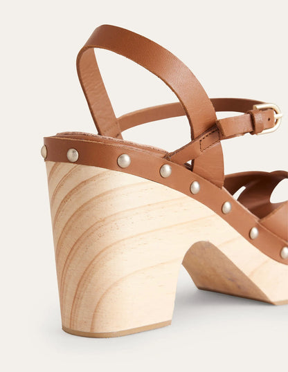 Cross-Strap Platform Clogs-Tan