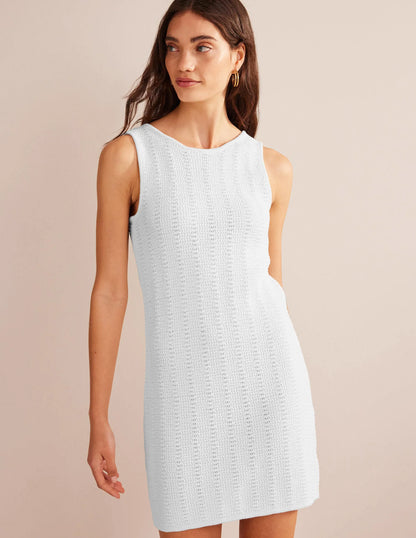 Scoop Back Knitted Mini Dress-White