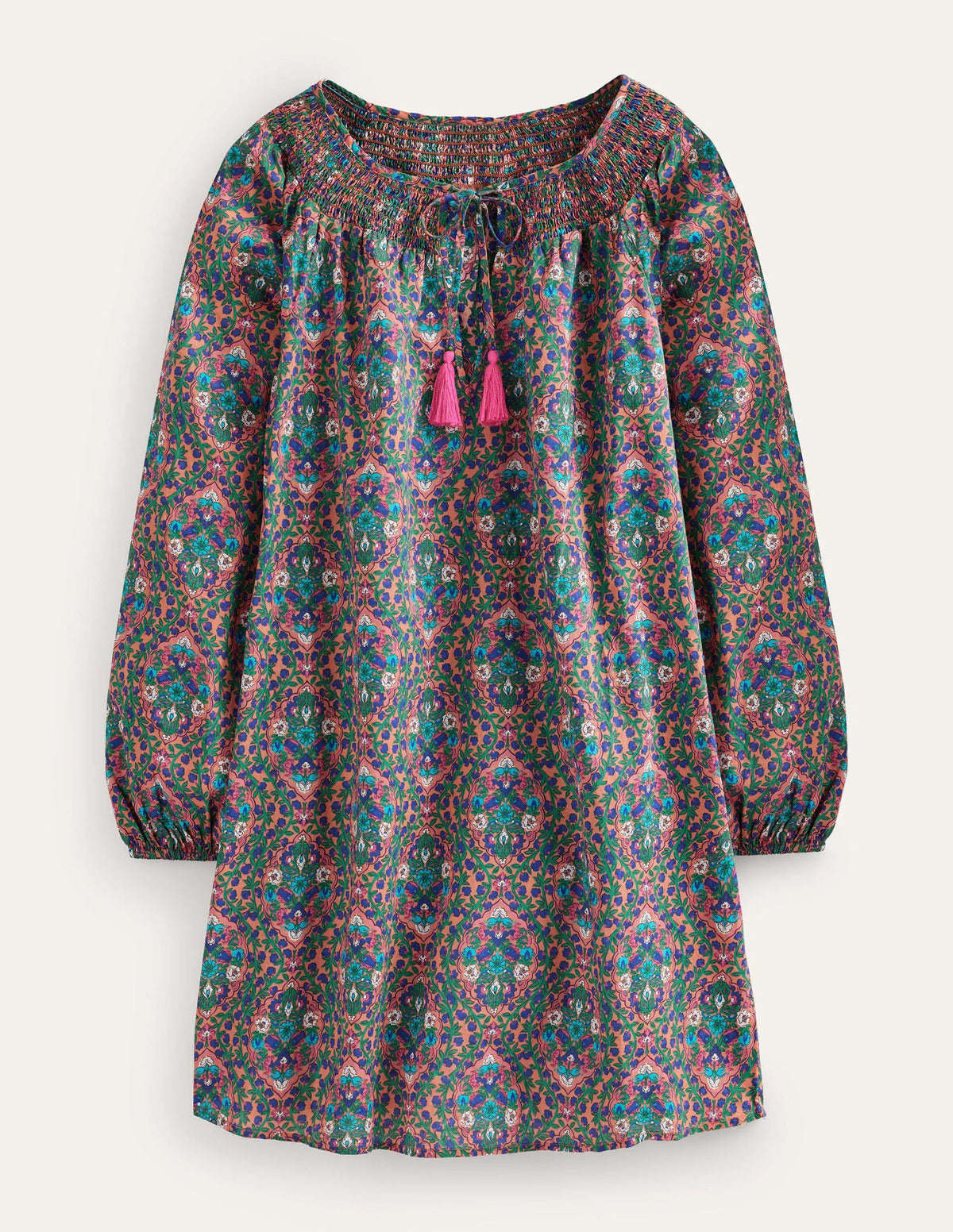 Smocked Neck Beach Kaftan-Multi, Vine Terrace