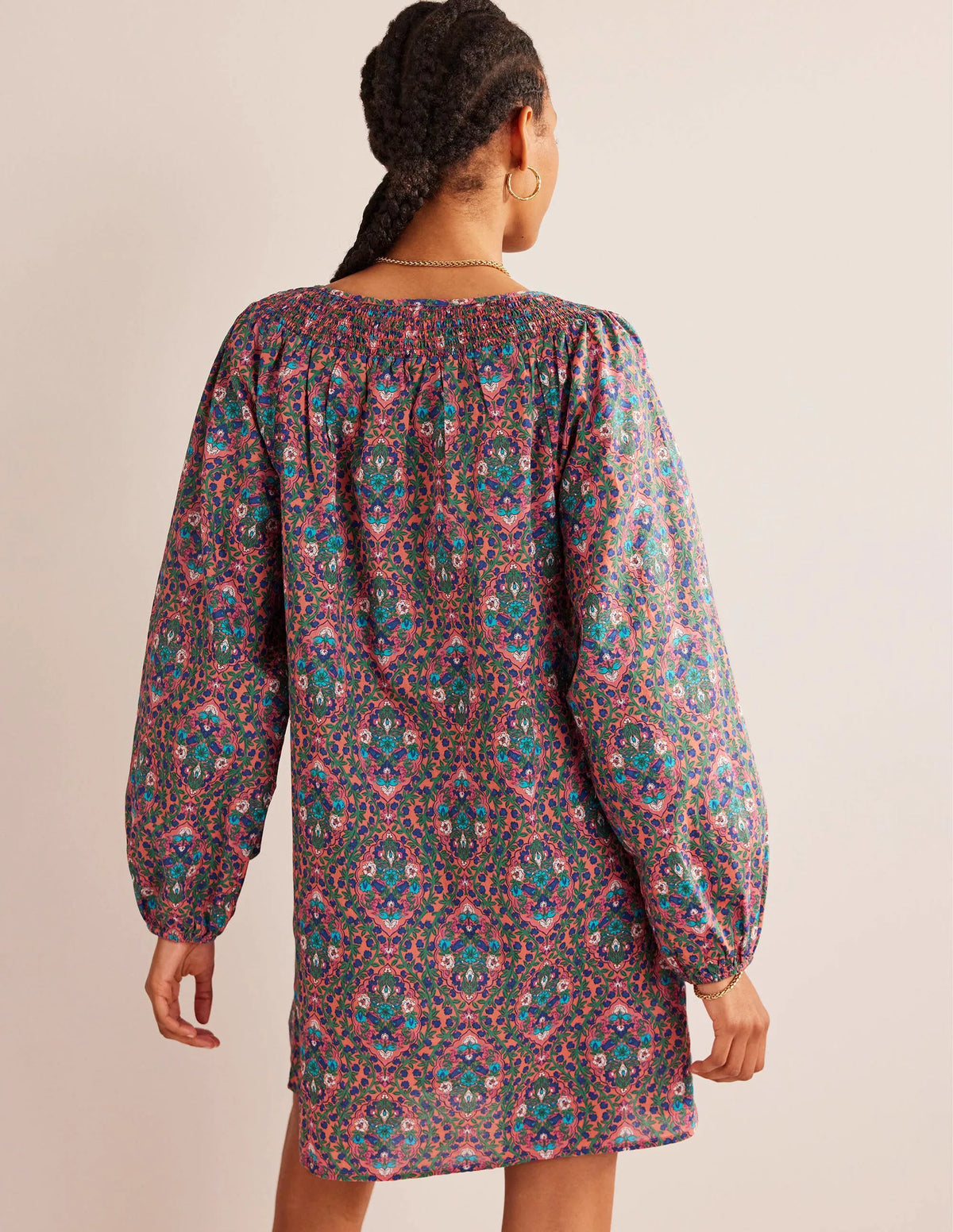Smocked Neck Beach Kaftan-Multi, Vine Terrace