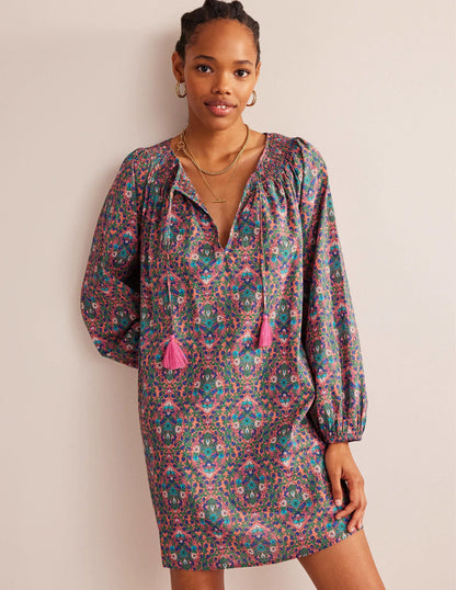 Smocked Neck Beach Kaftan-Multi, Vine Terrace