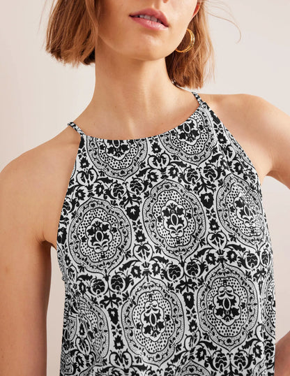Racer Neck Jersey Mini Dress-Black, Exotic Tile