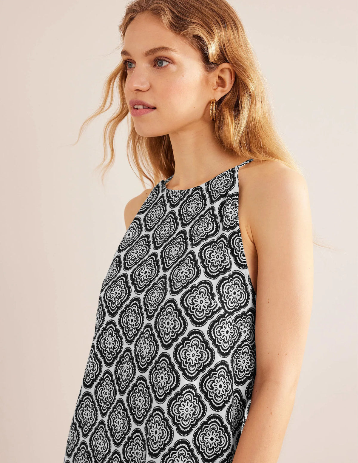 Racer Neck Jersey Midi Dress-Black, Botanic Blush